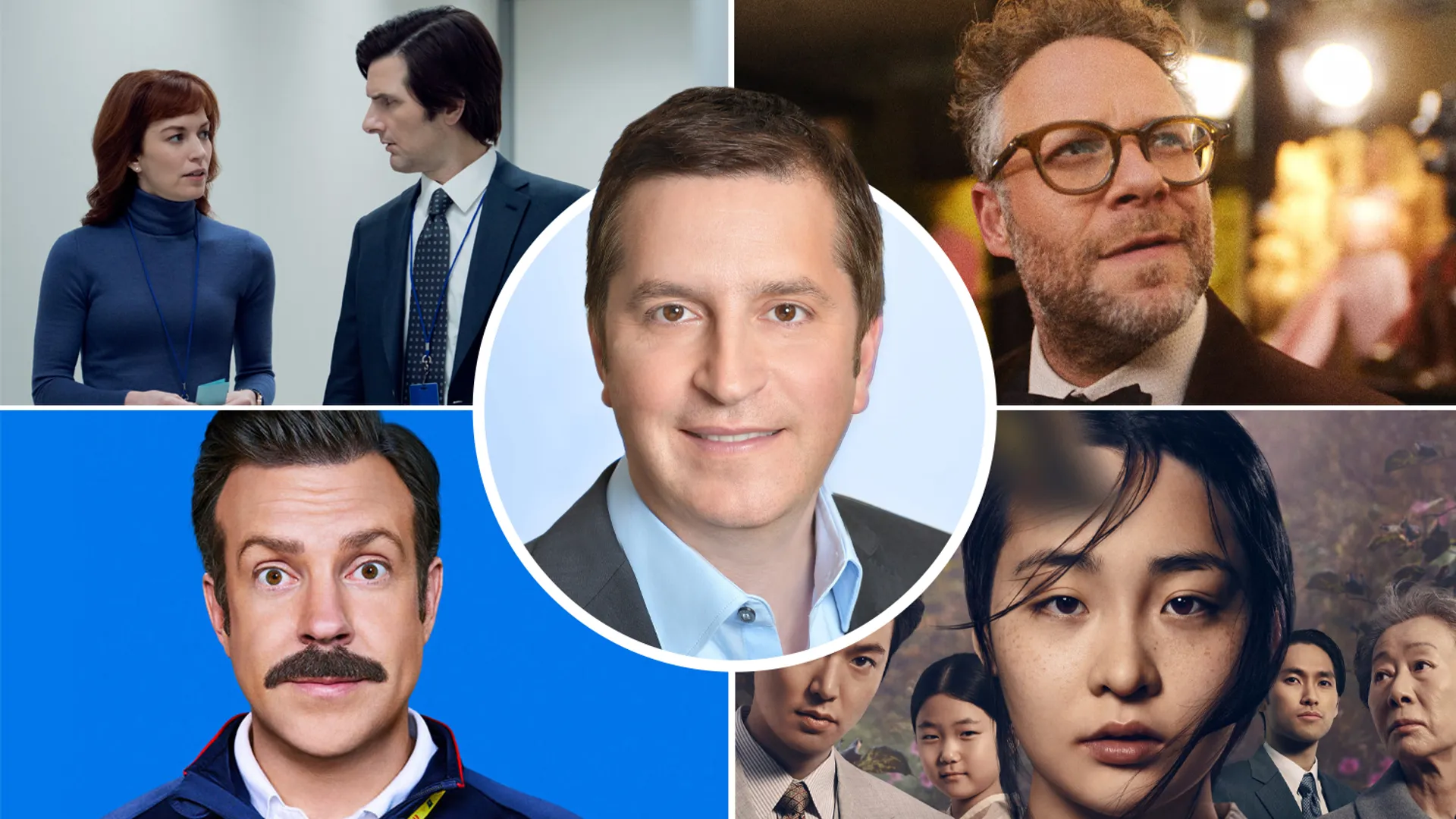 (Clockwise from top left) 'Severance,' 'The Studio,' 'Pachinko' and 'Ted Lasso'; Matt Cherniss (inset)